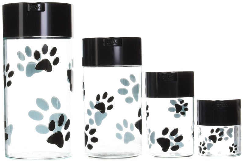 Tightpac America Tightvac Pawvacs Nested Sealed Pet Food and Snack Containers, Clear with Black Paws, Set of 4 - Image 1